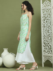 Women's Floral Printed Rayon Kurta ( JOK 1578 Green )