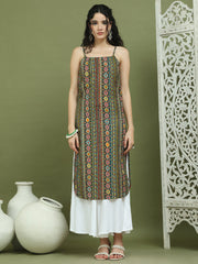 Foil Printed Rayon Kurtas for Women ( JOK 1583 Olive )