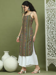 Foil Printed Rayon Kurtas for Women ( JOK 1583 Olive )