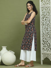 Women's Printed Rayon Kurtas ( JOK 1584 Black )
