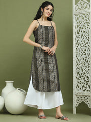 Foil Printed Rayon Kurtas for Women ( JOK 1586 Black )