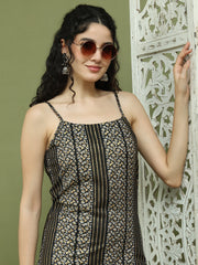 Foil Printed Rayon Kurtas for Women ( JOK 1586 Black )