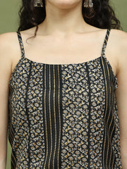 Foil Printed Rayon Kurtas for Women ( JOK 1586 Black )