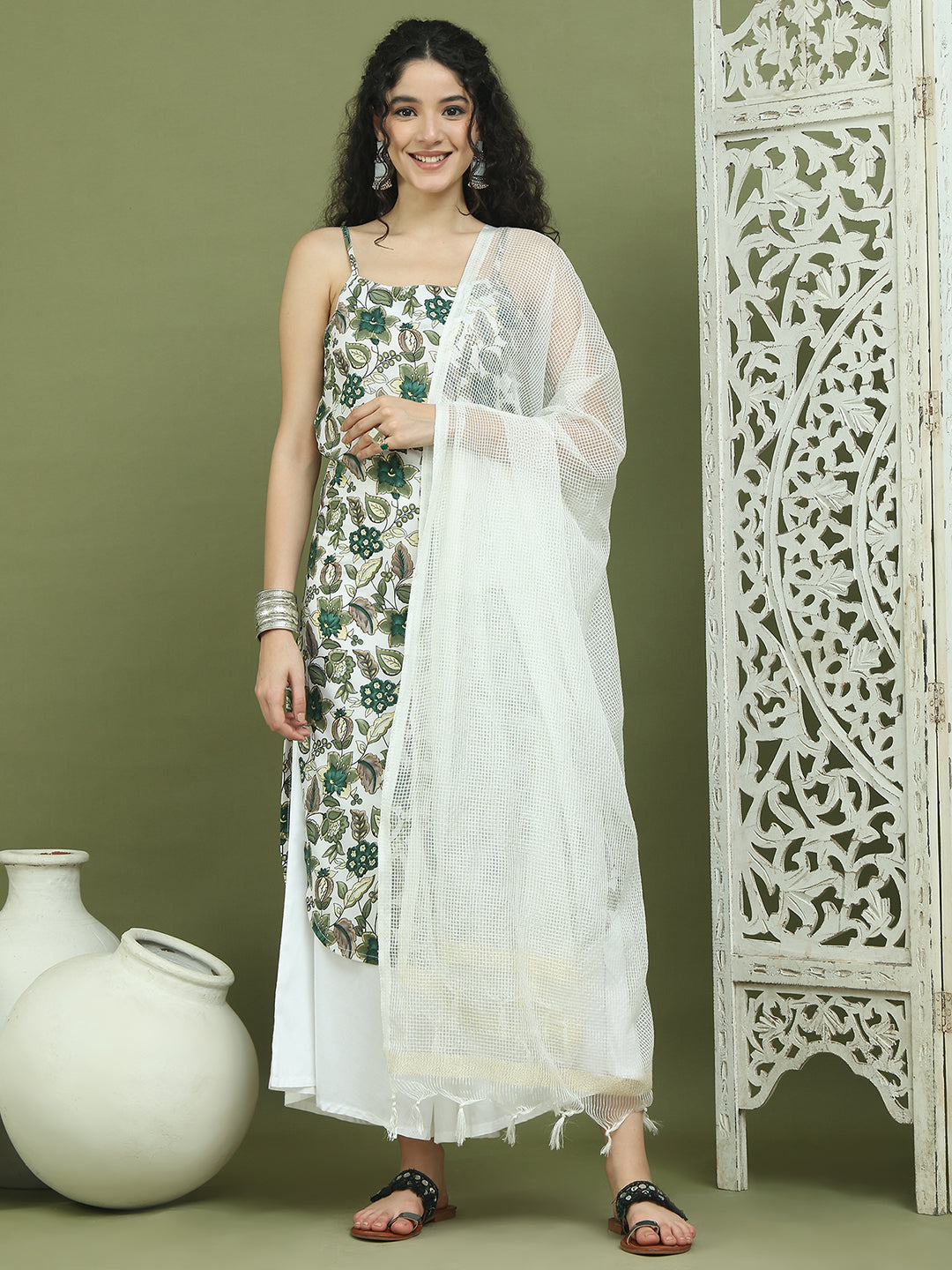 Foil Printed Rayon Kurta Palazzos With Dupatta ( JOKPL 2137W D31W 1573 Green )