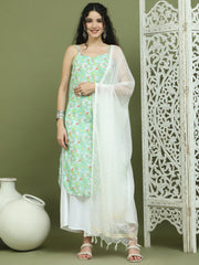 Floral Printed Rayon Kurta Palazzos with Dupatta ( JOKPL 2137W D31W 1578 Green )