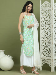 Floral Printed Rayon Kurta Palazzos with Dupatta ( JOKPL 2137W D31W 1578 Green )