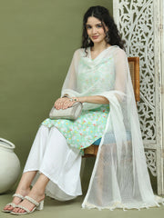 Floral Printed Rayon Kurta Palazzos with Dupatta ( JOKPL 2137W D31W 1578 Green )