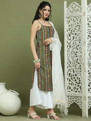 Foil Printed Rayon Kurta Palazzos With Dupatta ( JOKPL 2137W D31W 1583 Olive )