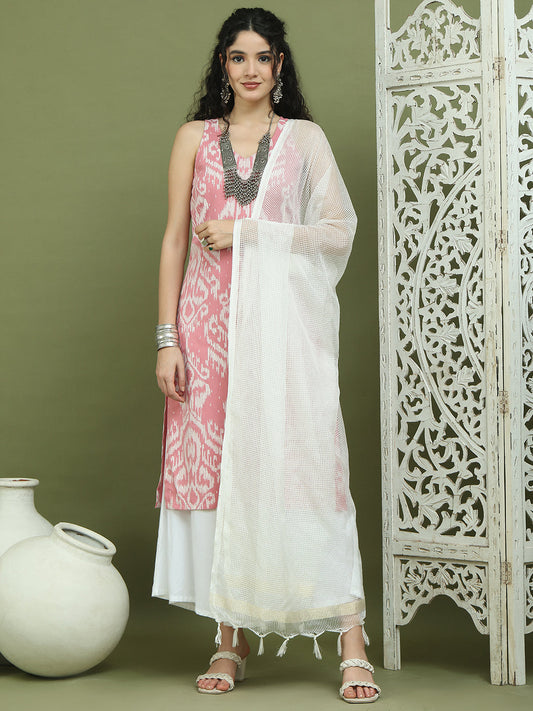 Printed Cotton Kurta Palazzo With Dupatta ( JOKPL 2137W D31W 1585 PInk )