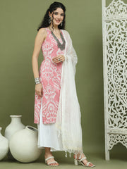 Printed Cotton Kurta Palazzo With Dupatta ( JOKPL 2137W D31W 1585 PInk )