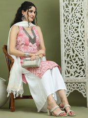 Printed Cotton Kurta Palazzo With Dupatta ( JOKPL 2137W D31W 1585 PInk )
