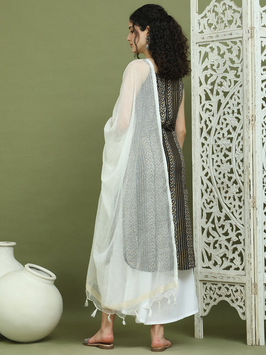 Foil Printed Rayon Kurta Palazzo Dupatta ( JOKPL 2137W D31W 1586 Black )