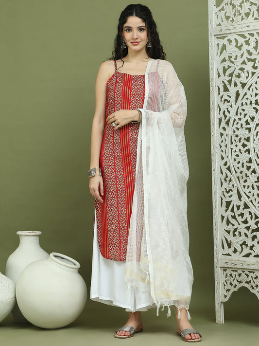 Foil Printed Rayon Kurta Palazzo Dupatta ( JOKPL 2137W D31W 1586 Red )