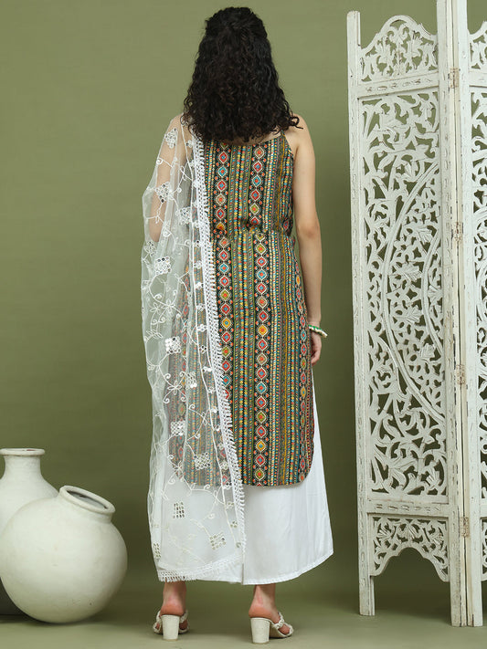 Foil Printed Rayon Kurta Palazzos With Dupatta ( JOKPL 2137W D67W 1583 Olive )