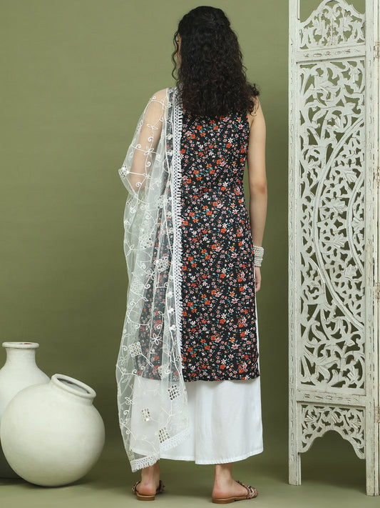 Floral Printed Rayon Kurta Palazzo Set ( JOKPL 2137W D67W 1584 Black )