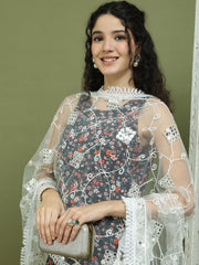 Floral Printed Rayon Kurta Palazzo Set ( JOKPL 2137W D67W 1584 Black )