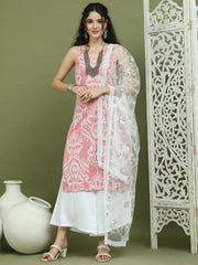 Printed Cotton Kurta Palazzo With Dupatta ( JOKPL 2137W D67W 1585 PInk )
