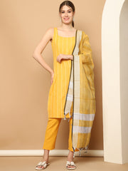 Yellow Dobby Kurta with pallazos dupatta set ( JOKPL D61Y 1563 Yellow )