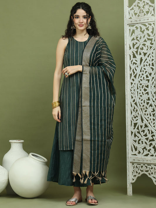 Woven Design straight Kurta Palazzo With Dupatta ( JOKPL D68G 1587 Green )