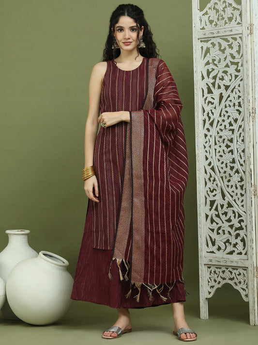 Woven Design straight Kurta Palazzo With Dupatta ( JOKPL D68M 1587 Maroon )