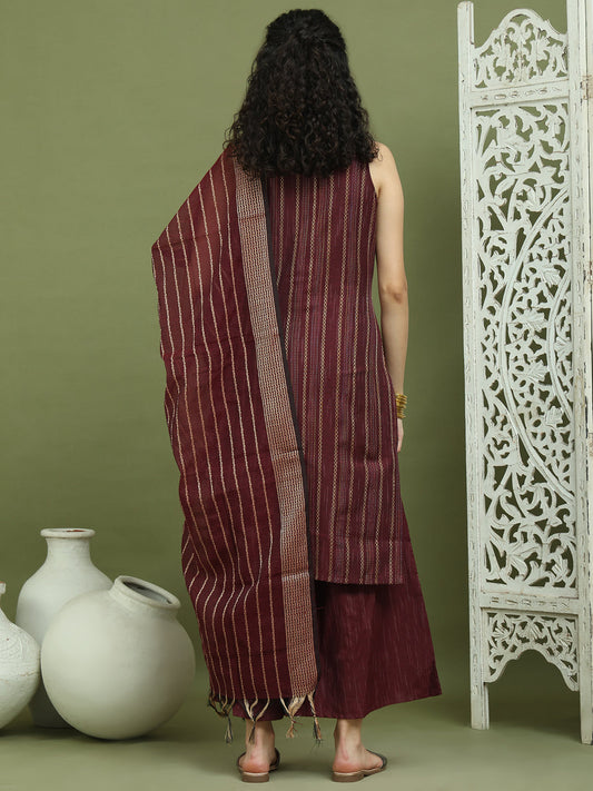 Woven Design straight Kurta Palazzo With Dupatta ( JOKPL D68M 1587 Maroon )