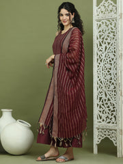 Woven Design straight Kurta Palazzo With Dupatta ( JOKPL D68M 1587 Maroon )