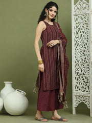 Woven Design straight Kurta Palazzo With Dupatta ( JOKPL D68M 1587 Maroon )