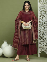 Woven Design straight Kurta Palazzo With Dupatta ( JOKPL D68M 1587 Maroon )