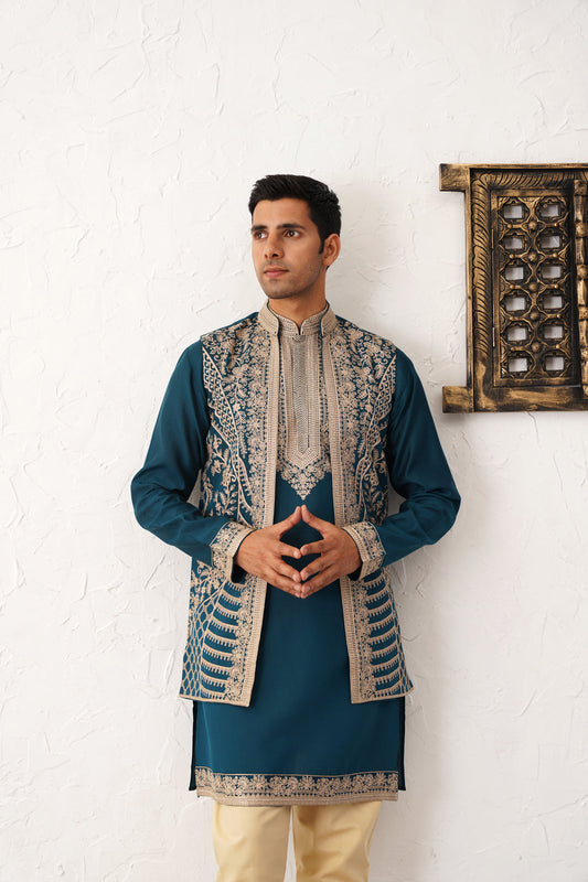 Men's Embroidered Waistcoat and Kurta Pyjama