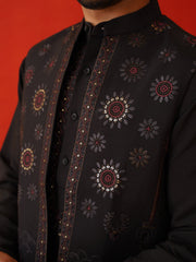 Embroidered Waistcoat & Solid Kurta Pyjama For Men ( JOKPWCS 5105Black )