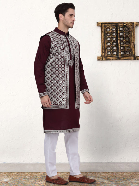 Men's Embroidered Waistcoat and Kurta Pyjama