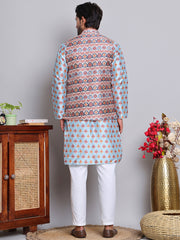 Printed Nehru Jacket & Kurta Pyjama Set ( JOKPWC 5148B 4122Blue )