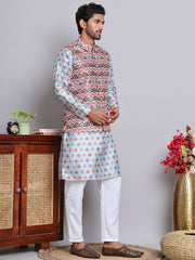 Printed Nehru Jacket & Kurta Pyjama Set ( JOKPWC 5148B 4122Blue )