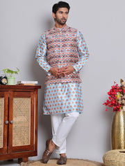 Printed Nehru Jacket & Kurta Pyjama Set ( JOKPWC 5148B 4122Blue )