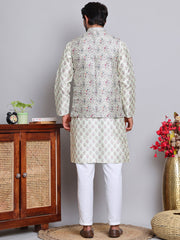 Printed Nehru Jacket & Kurta Pyjama Set ( JOKPWC 5148P 4122Pista )