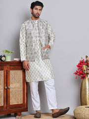 Printed Nehru Jacket & Kurta Pyjama Set ( JOKPWC 5148P 4122Pista )