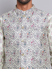 Printed Nehru Jacket & Kurta Pyjama Set ( JOKPWC 5148P 4122Pista )