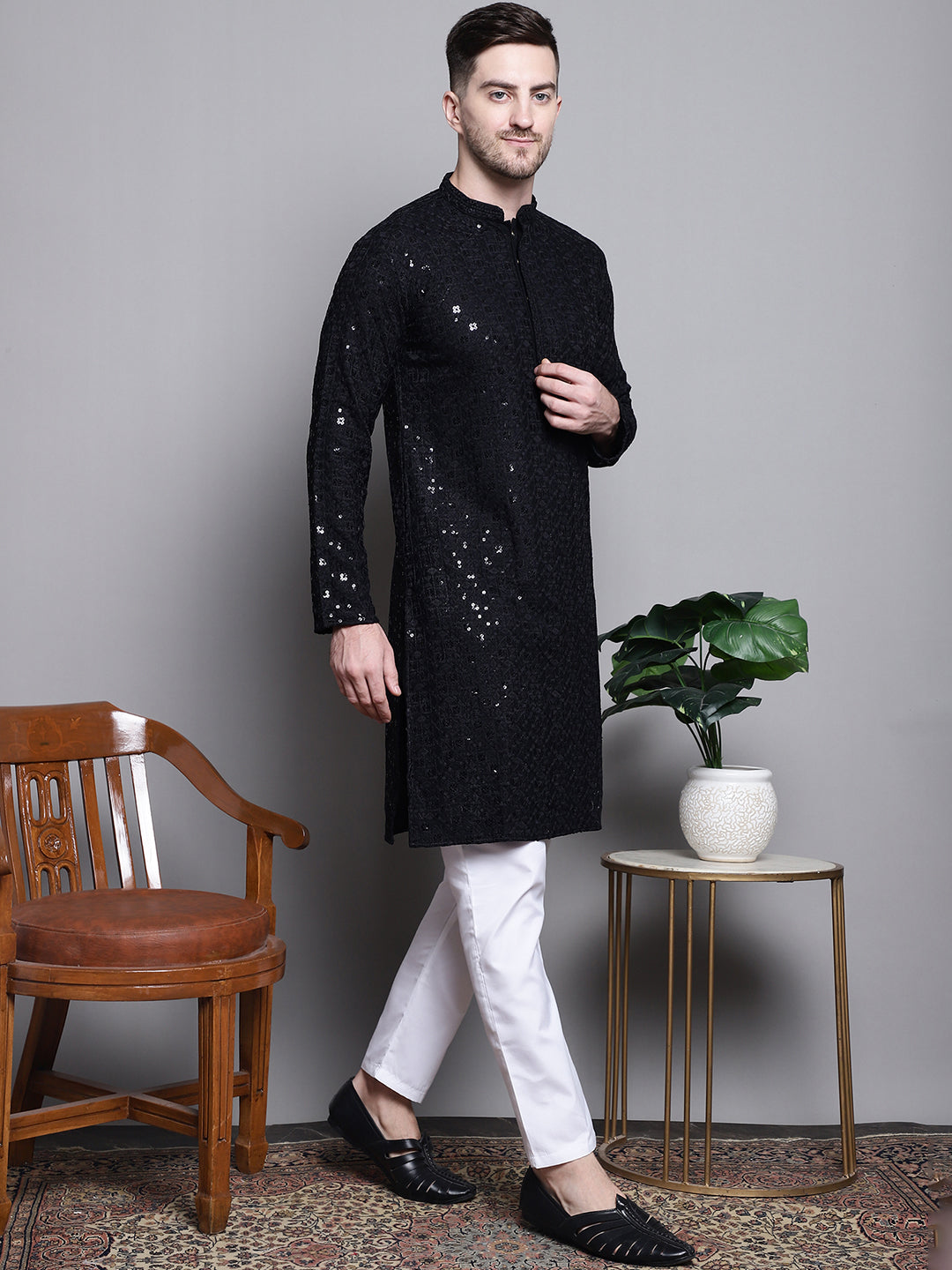Jompers - Sequin Embroidered Pure Cotton Kurta with Pyjamas