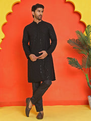 Sequin Embroidered Pure Cotton Kurta with Pyjamas ( JOKP B-P 5006 Black )