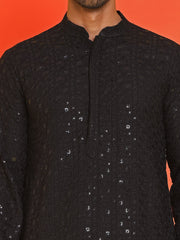 Sequin Embroidered Pure Cotton Kurta with Pyjamas ( JOKP B-P 5006 Black )