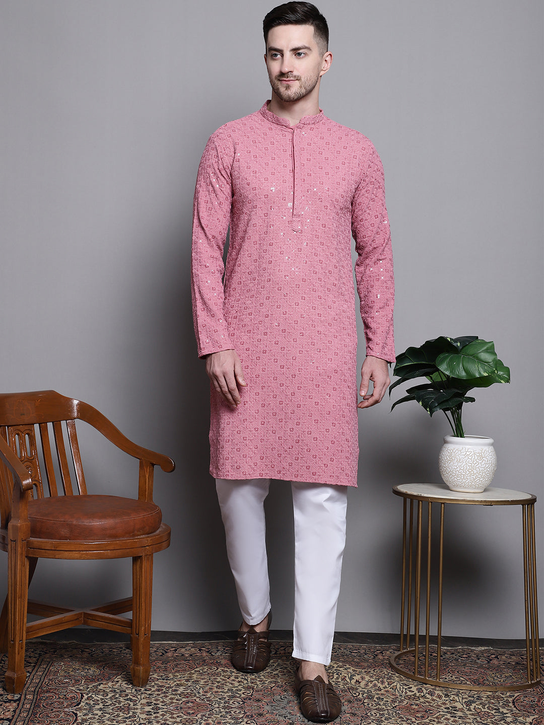 Sequin Embroidered Pure Cotton Kurta With Pyjamas