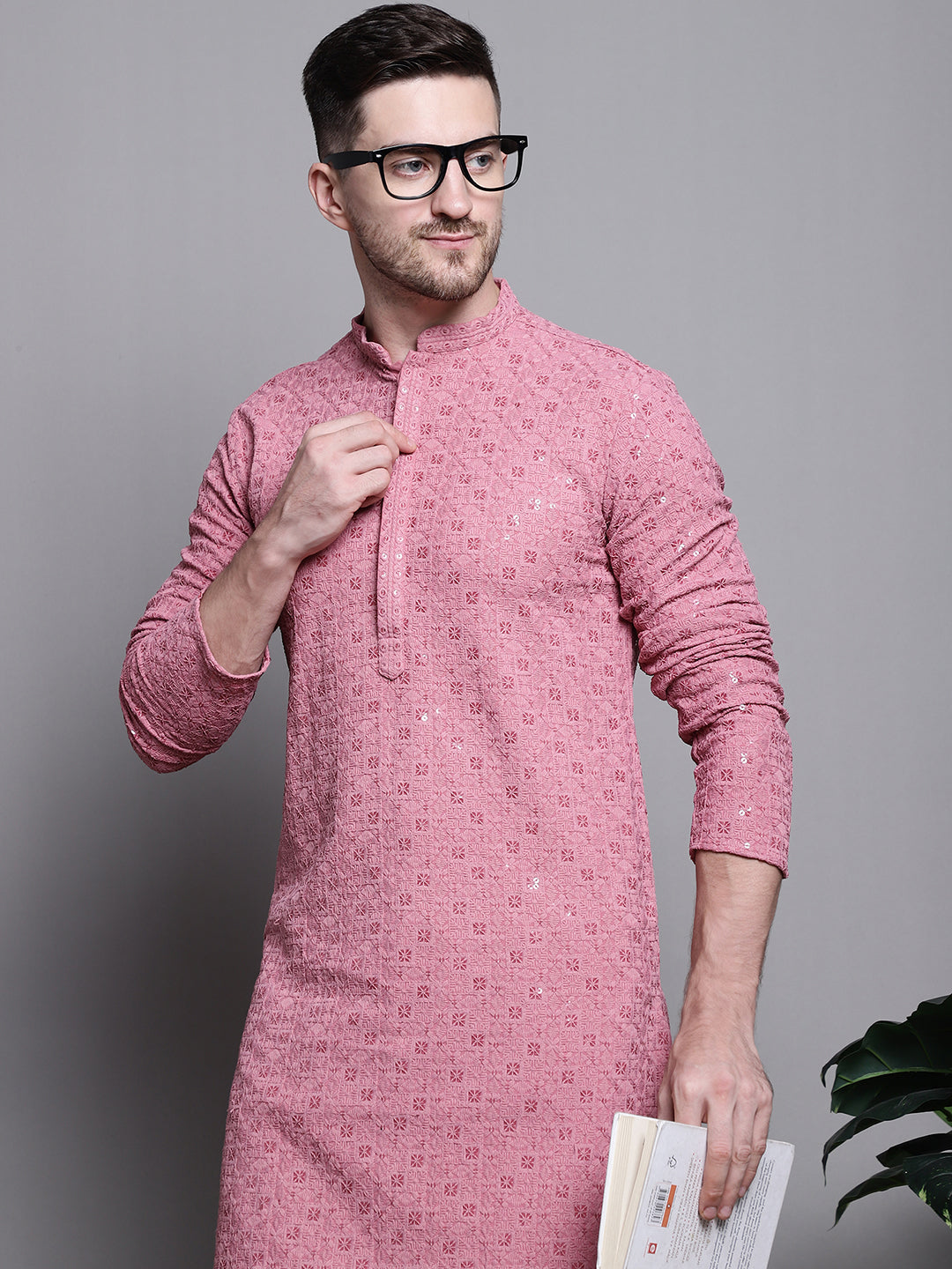 Sequin Embroidered Pure Cotton Kurta With Pyjamas