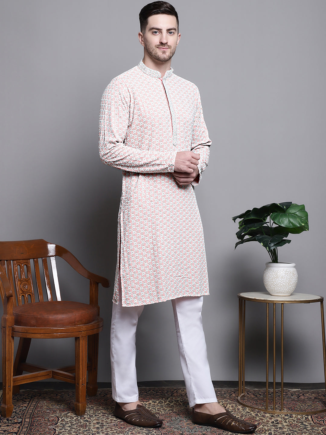 Sequin Embroidered Pure Cotton Kurta With Pyjamas