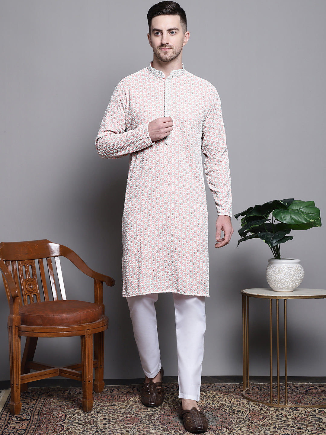 Sequin Embroidered Pure Cotton Kurta With Pyjamas