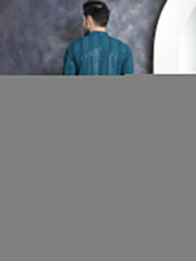 Men's Sequins Chikankari Embroidered Kurta with Pyjama ( JOKP P 5015Peacock )