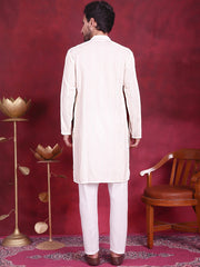 Men's Sequins Chikankari Embroidered Kurta with Pyjama ( JOKP 5015 White )