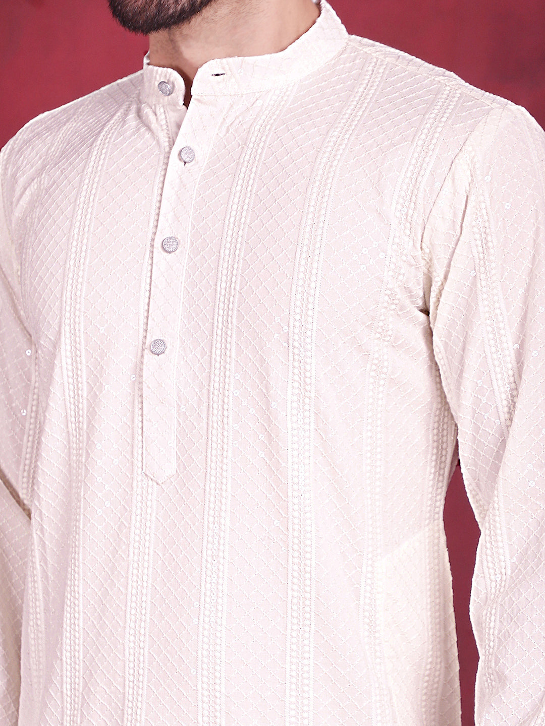 Mens Sequins Chikankari Embroidered Kurta With Pyjama