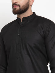 Men's Solid Dobby Kurta Payjama Set ( JOKP 501 Black D )