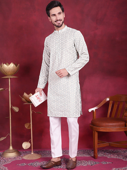Mens Chikankari Embroidered Kurta Pyjama Set