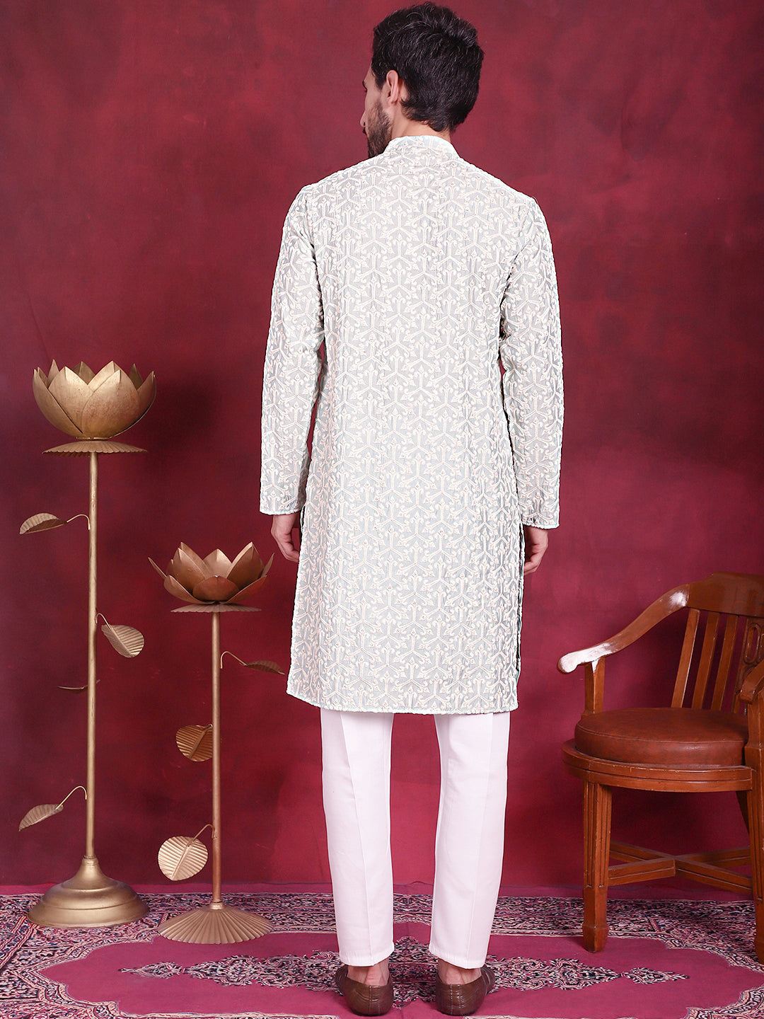 Mens Chikankari Embroidered Kurta Pyjama Set